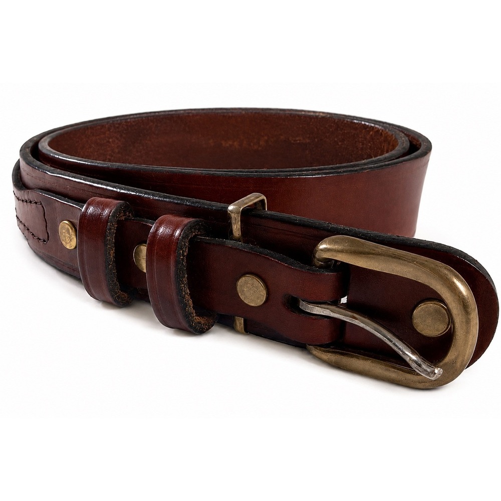 Tory English Bridle Leather Belt USA Size 32 Brown Brass Equestrian